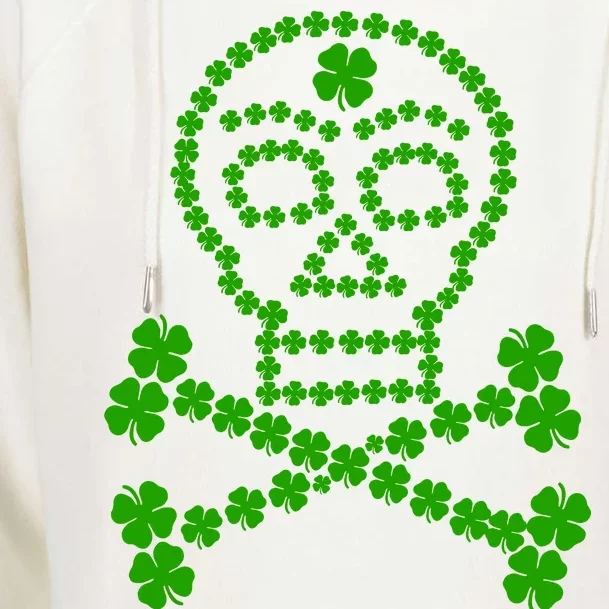 Clover Skull Crossbones St. Patricks Day Womens Funnel Neck Pullover Hood