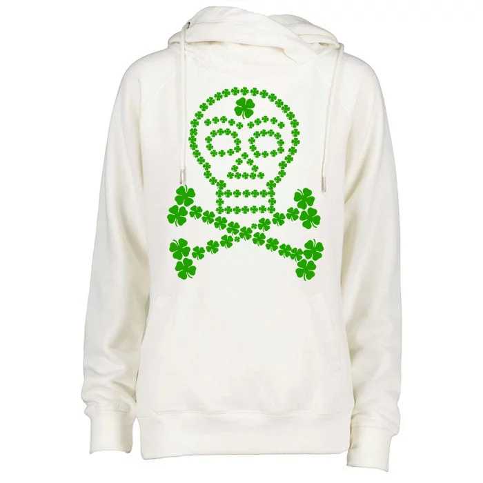 Clover Skull Crossbones St. Patricks Day Womens Funnel Neck Pullover Hood