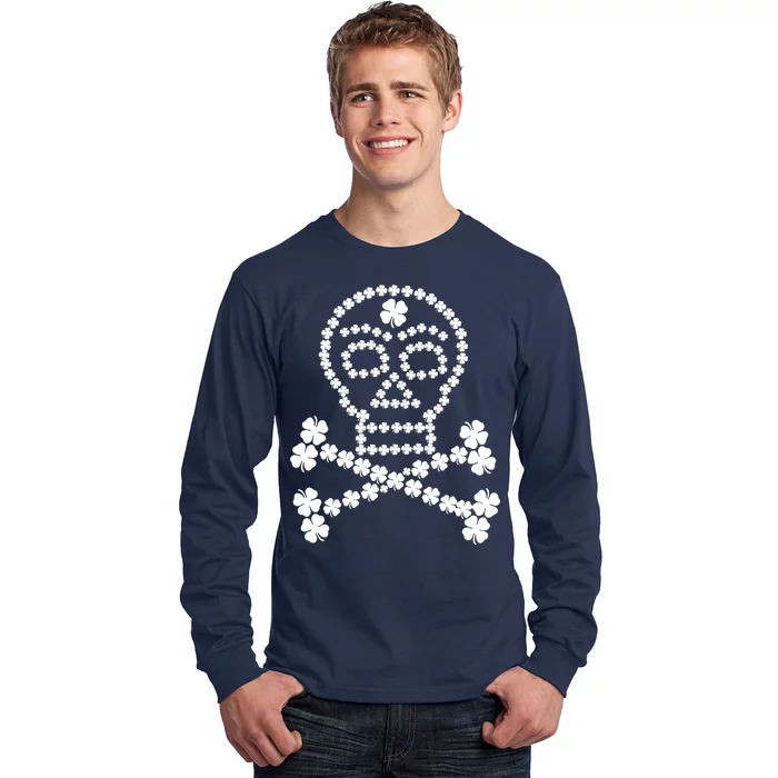 Clover Skull Crossbones St. Patricks Day Long Sleeve Shirt