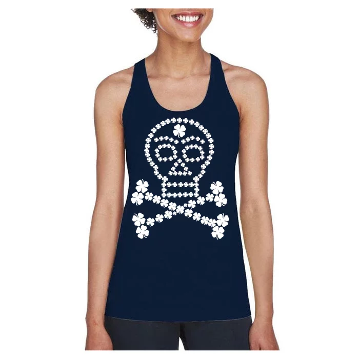 Clover Skull Crossbones St. Patricks Day Women's Racerback Tank