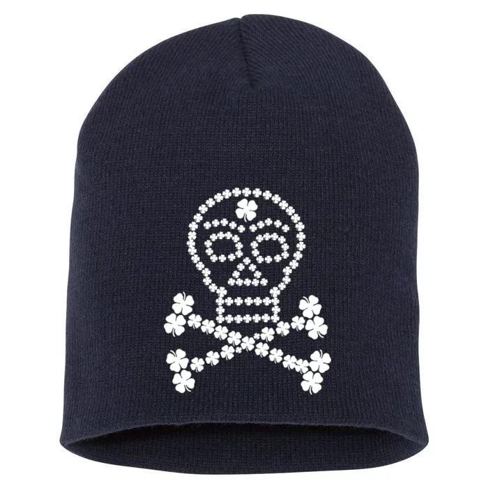 Clover Skull Crossbones St. Patricks Day Short Acrylic Beanie