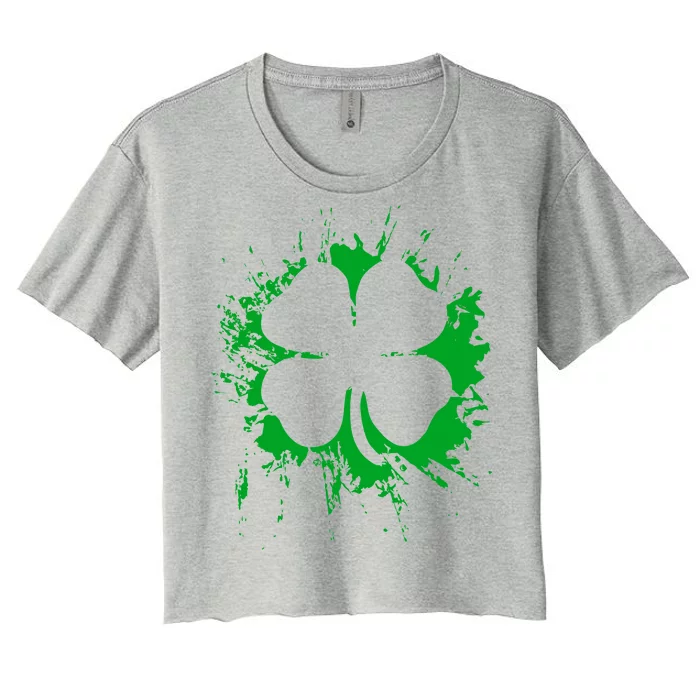 Cloverleaf Trace Splatter St. Patrick's Day Women's Crop Top Tee