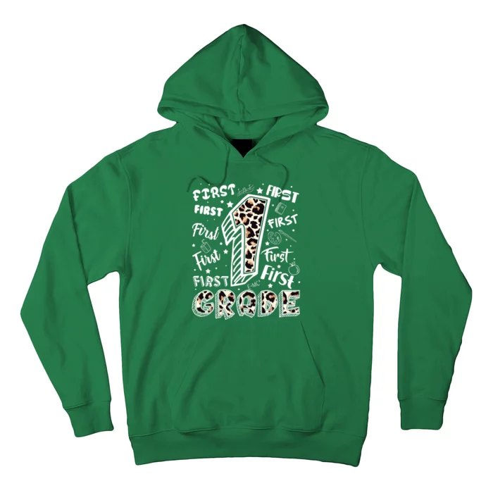 Cute Leopard Print First Grade Typography Word Art Hoodie