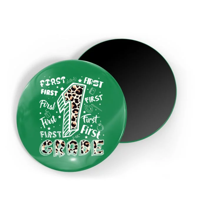 Cute Leopard Print First Grade Typography Word Art Magnet