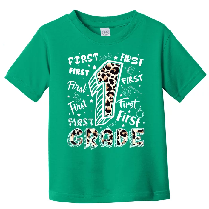 Cute Leopard Print First Grade Typography Word Art Toddler T-Shirt