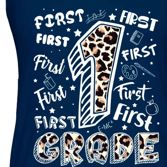 Cute Leopard Print First Grade Typography Word Art Ladies Essential Flowy Tank