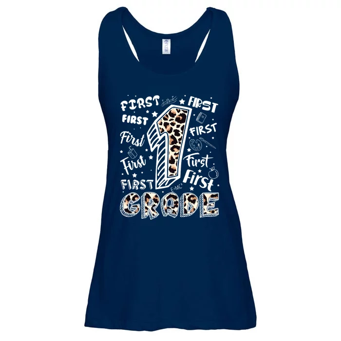 Cute Leopard Print First Grade Typography Word Art Ladies Essential Flowy Tank