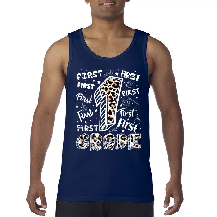 Cute Leopard Print First Grade Typography Word Art Tank Top