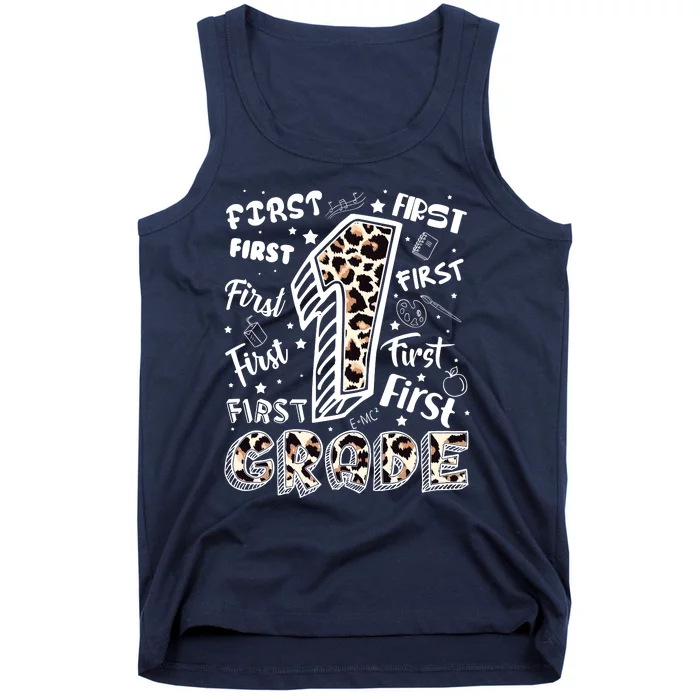 Cute Leopard Print First Grade Typography Word Art Tank Top