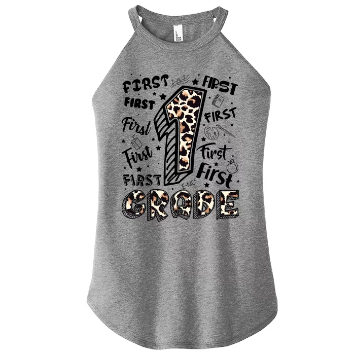 Cute Leopard Print First Grade Typography Word Art Women’s Perfect Tri Rocker Tank