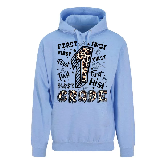 Cute Leopard Print First Grade Typography Word Art Unisex Surf Hoodie