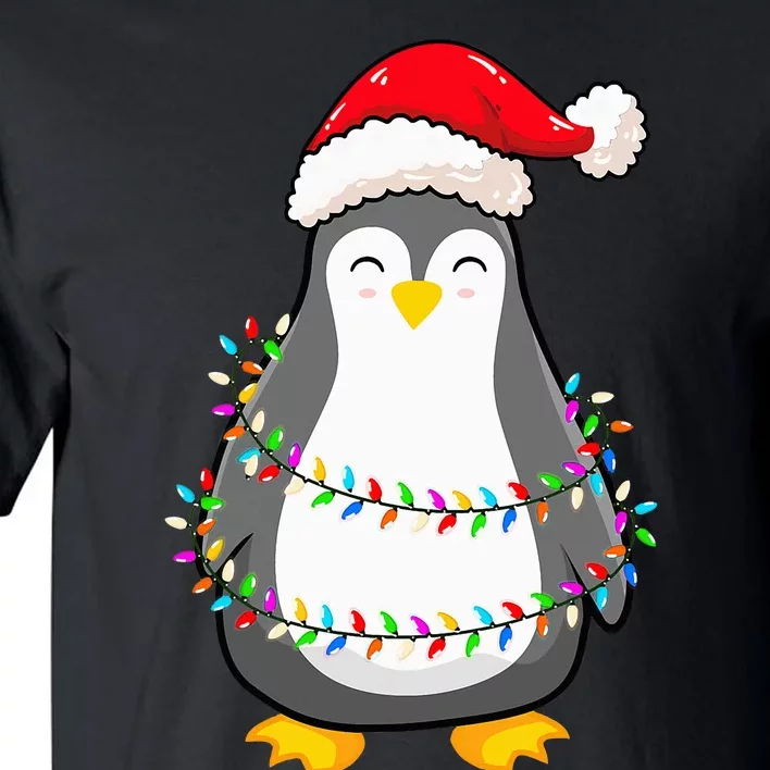 Christmas Lights Penguin Wearing Xmas Hat Penguin Lover Tall T-Shirt