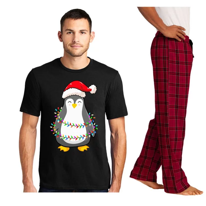 Christmas Lights Penguin Wearing Xmas Hat Penguin Lover Pajama Set