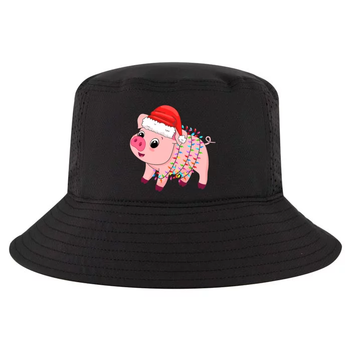 Christmas Lights Pig Wearing Xmas Hat - Pig Lover Farmer Cool Comfort Performance Bucket Hat