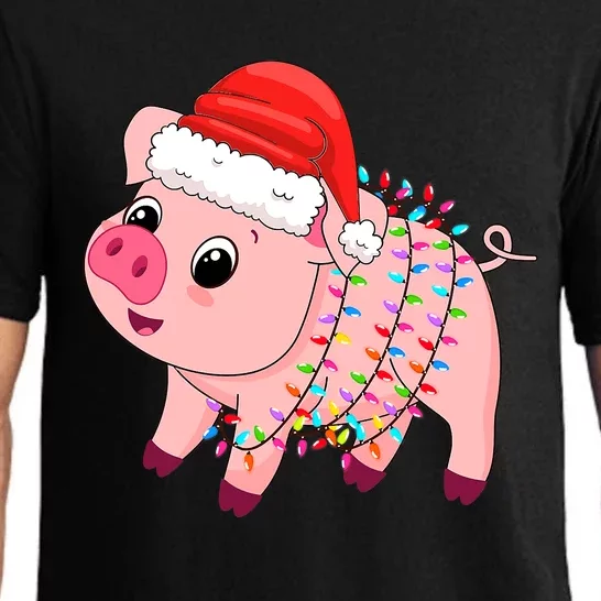 Christmas Lights Pig Wearing Xmas Hat - Pig Lover Farmer Pajama Set