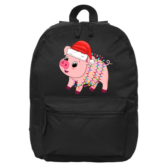 Christmas Lights Pig Wearing Xmas Hat - Pig Lover Farmer 16 in Basic Backpack