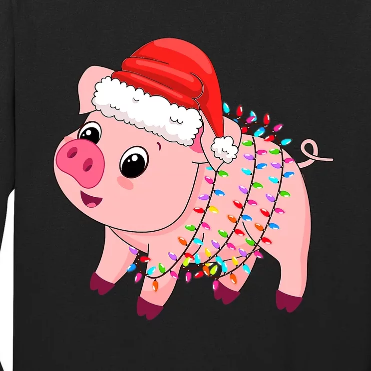 Christmas Lights Pig Wearing Xmas Hat - Pig Lover Farmer Tall Long Sleeve T-Shirt