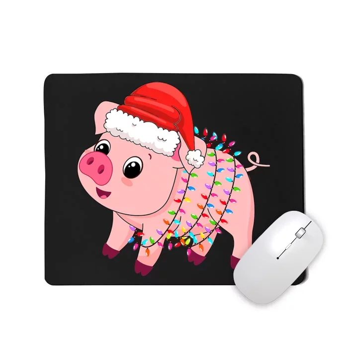 Christmas Lights Pig Wearing Xmas Hat - Pig Lover Farmer Mousepad