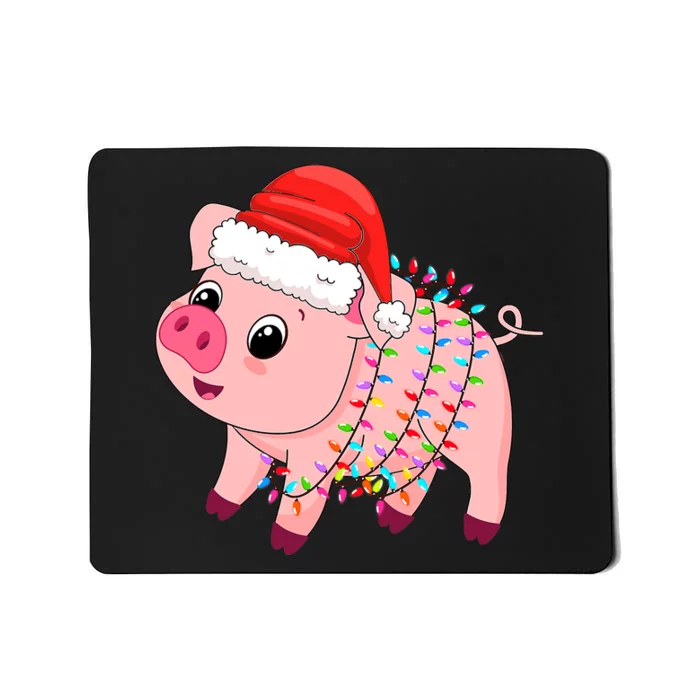 Christmas Lights Pig Wearing Xmas Hat - Pig Lover Farmer Mousepad