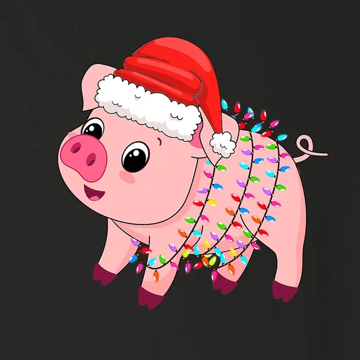 Christmas Lights Pig Wearing Xmas Hat - Pig Lover Farmer Toddler Long Sleeve Shirt