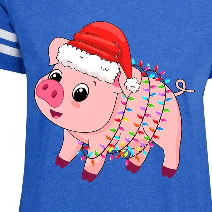 Christmas Lights Pig Wearing Xmas Hat - Pig Lover Farmer Enza Ladies Jersey Football T-Shirt