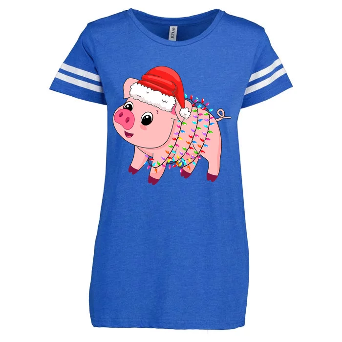 Christmas Lights Pig Wearing Xmas Hat - Pig Lover Farmer Enza Ladies Jersey Football T-Shirt