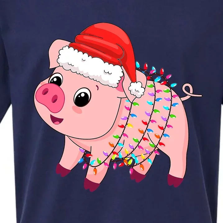 Christmas Lights Pig Wearing Xmas Hat - Pig Lover Farmer Sueded Cloud Jersey T-Shirt