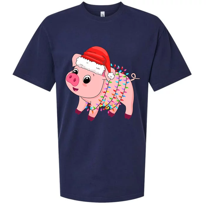 Christmas Lights Pig Wearing Xmas Hat - Pig Lover Farmer Sueded Cloud Jersey T-Shirt