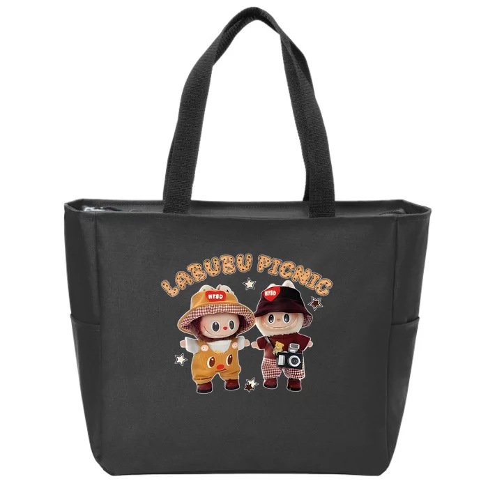 Cute Labubu Picnic And Friends Gift Zip Tote Bag