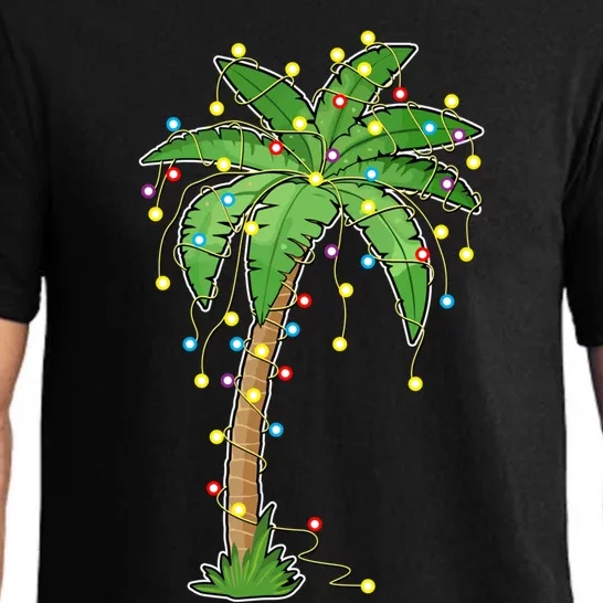 Christmas Lights Palm Tree Beach Funny Tropical Xmas Gift Pajama Set