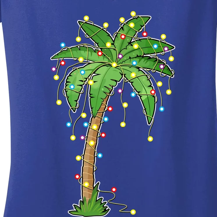 Christmas Lights Palm Tree Beach Funny Tropical Xmas Gift Women's V-Neck T-Shirt