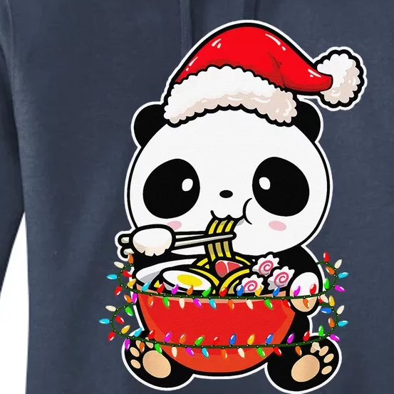 Christmas Lights Panda Wearing Xmas Hat Kawaii Panda Lover Women's Pullover Hoodie