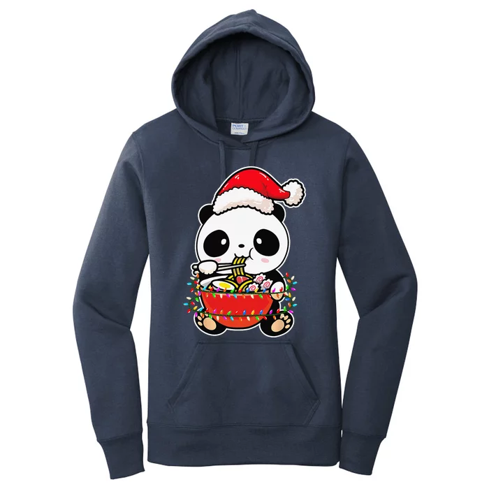 Christmas Lights Panda Wearing Xmas Hat Kawaii Panda Lover Women's Pullover Hoodie