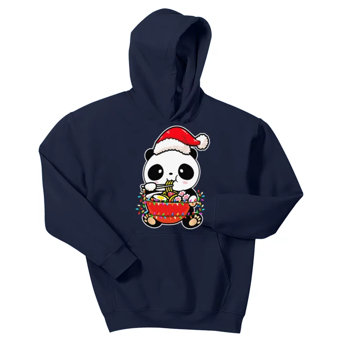 Christmas Lights Panda Wearing Xmas Hat Kawaii Panda Lover Kids Hoodie