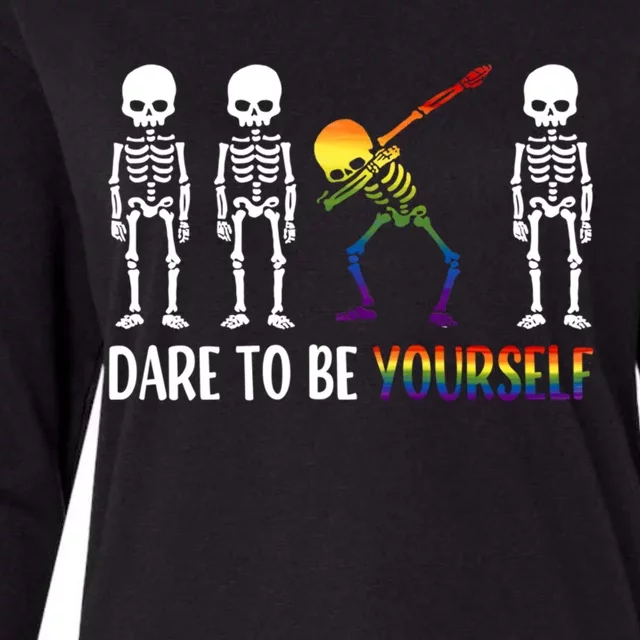 Cute Lgbt Pride Month Dare To Be Yours Skeleton Gift Womens Cotton Relaxed Long Sleeve T-Shirt