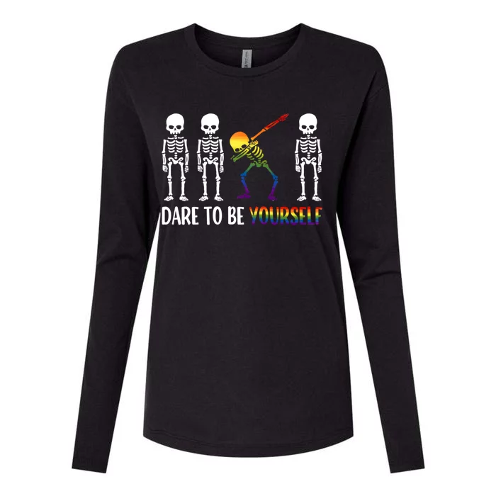 Cute Lgbt Pride Month Dare To Be Yours Skeleton Gift Womens Cotton Relaxed Long Sleeve T-Shirt