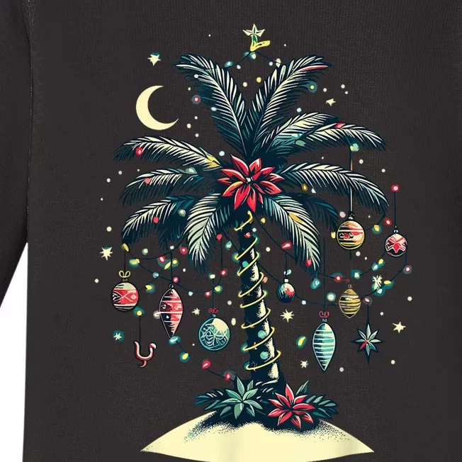 Christmas Lights Palm Tree Beach Funny Tropical Xmas Baby Long Sleeve Bodysuit