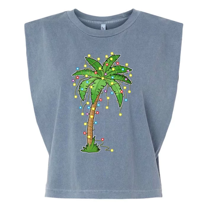 Christmas Lights Palm Tree Beach Funny Tropical Xmas Gift Garment-Dyed Women's Muscle Tee