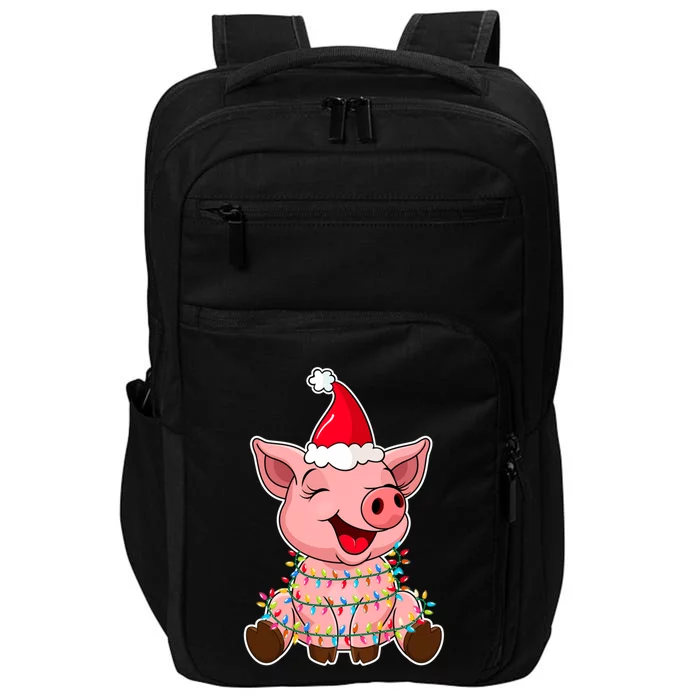 Christmas Lights Pig Wearing Xmas Hat Funny Pig Lover Gift Impact Tech Backpack