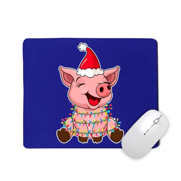 Christmas Lights Pig Wearing Xmas Hat Funny Pig Lover Gift Mousepad