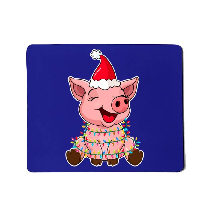 Christmas Lights Pig Wearing Xmas Hat Funny Pig Lover Gift Mousepad