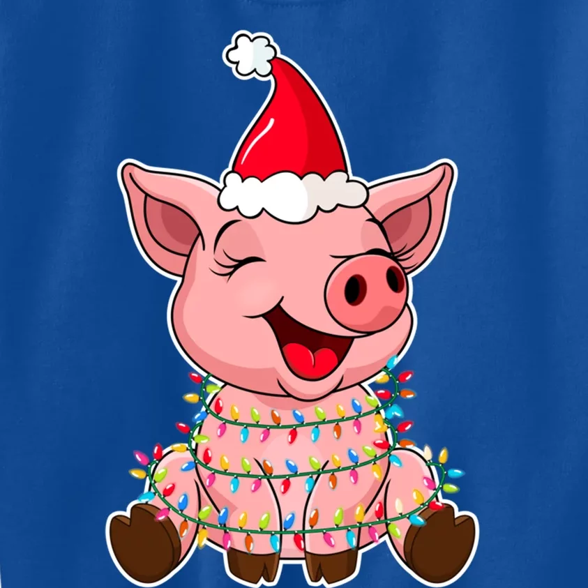 Christmas Lights Pig Wearing Xmas Hat Funny Pig Lover Gift Kids Sweatshirt