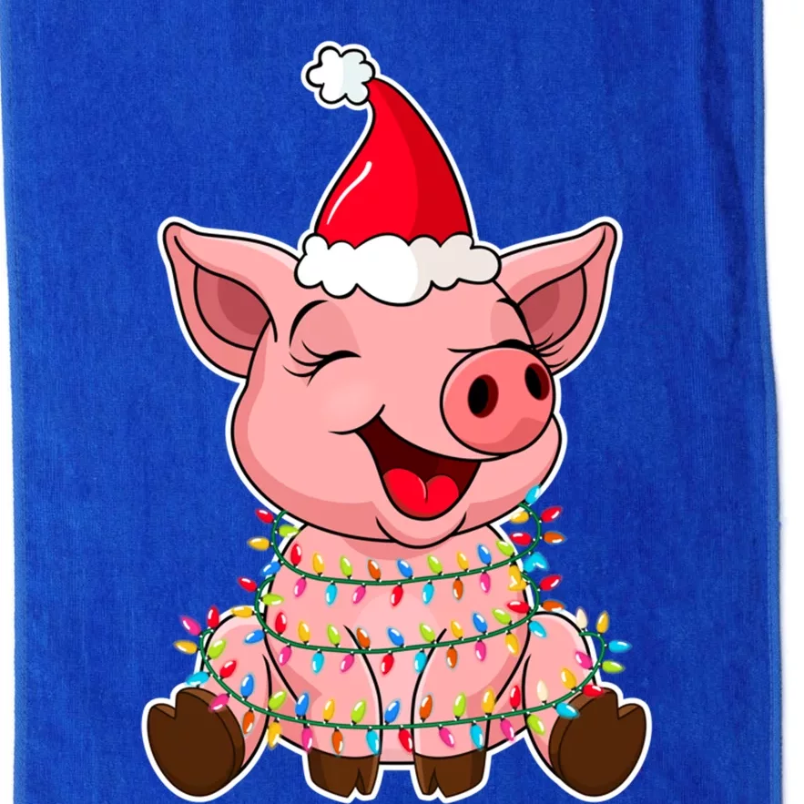 Christmas Lights Pig Wearing Xmas Hat Funny Pig Lover Gift Platinum Collection Golf Towel