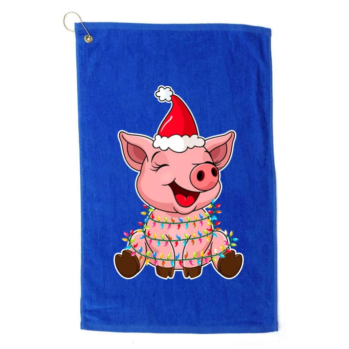 Christmas Lights Pig Wearing Xmas Hat Funny Pig Lover Gift Platinum Collection Golf Towel