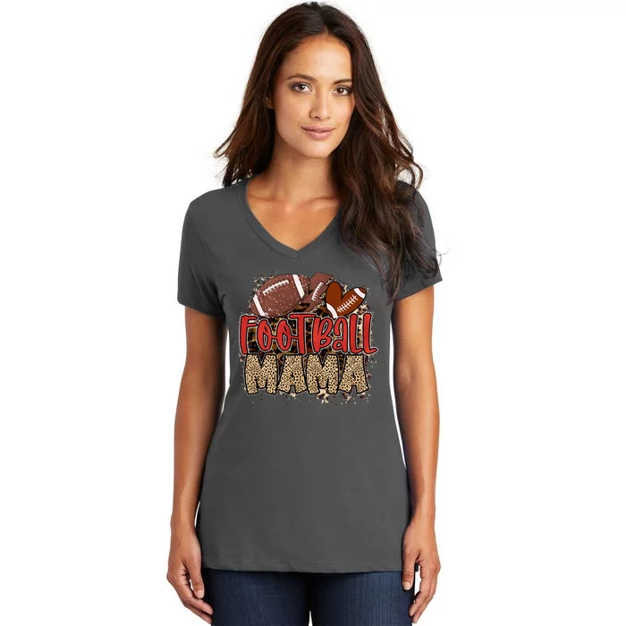 Cute Leopard Print Football Mama Women's V-Neck T-Shirt