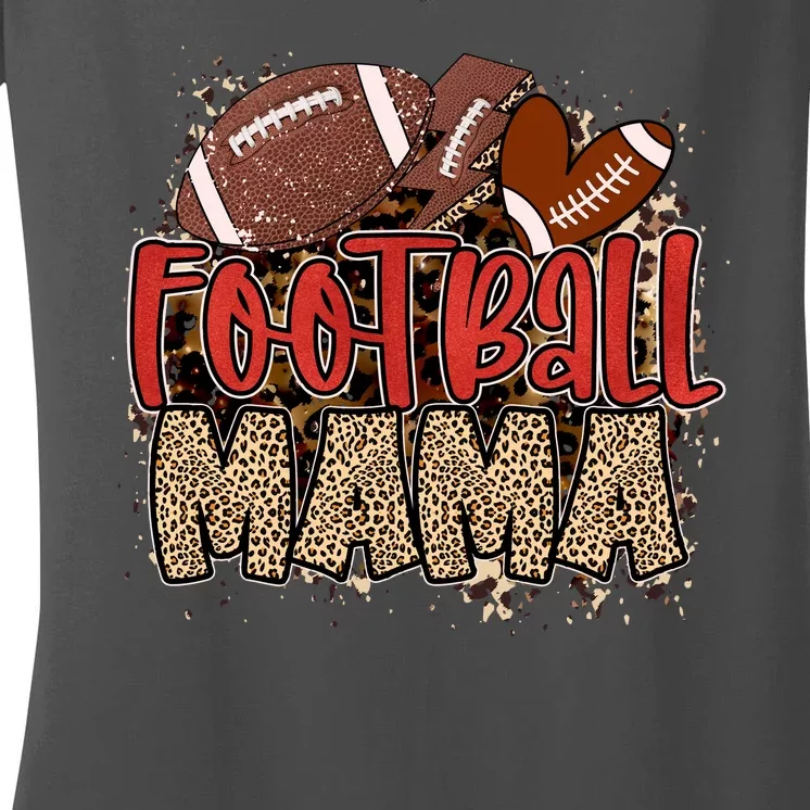 Cute Leopard Print Football Mama Women's V-Neck T-Shirt