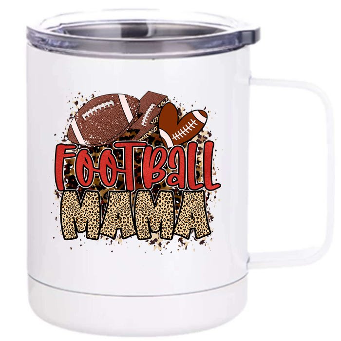 Cute Leopard Print Football Mama Front & Back 12oz Stainless Steel Tumbler Cup