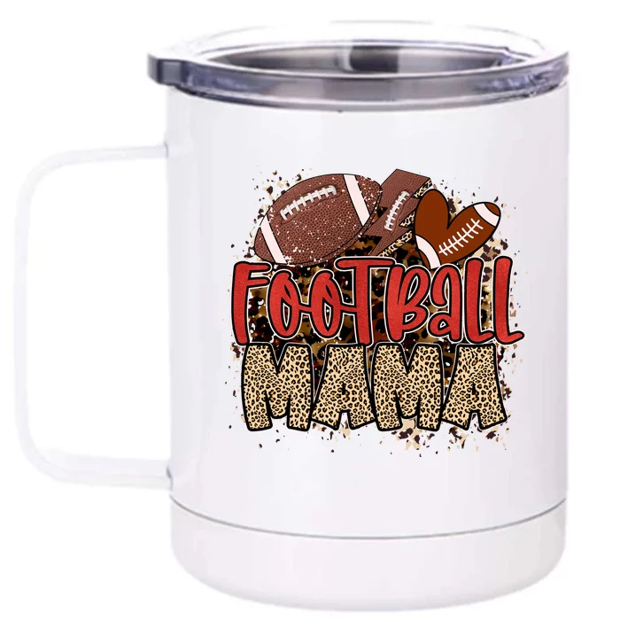 Cute Leopard Print Football Mama Front & Back 12oz Stainless Steel Tumbler Cup