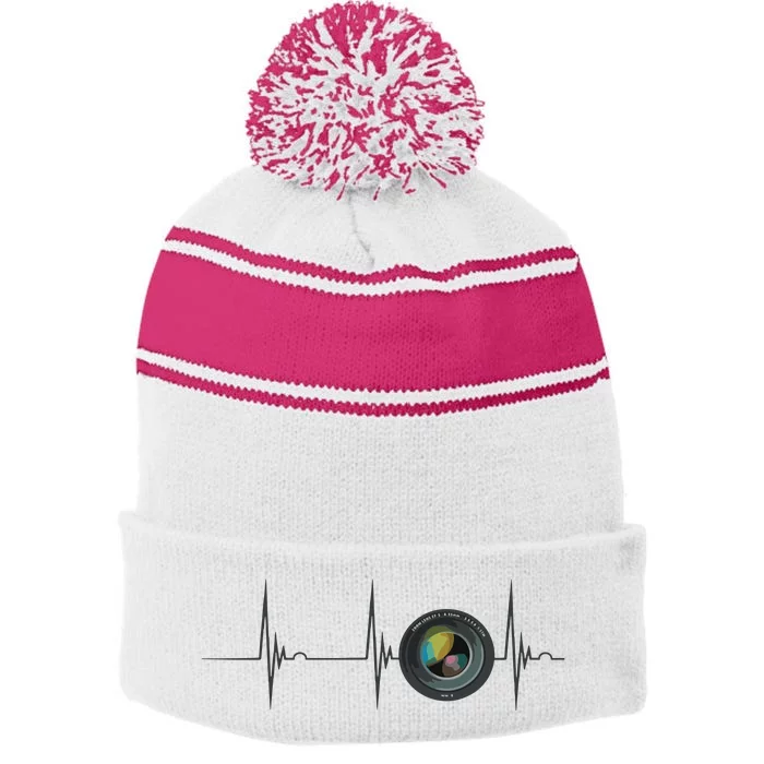 Camera Lens Photography Photographer Heartbeat EKG Pulse Stripe Pom Pom Beanie