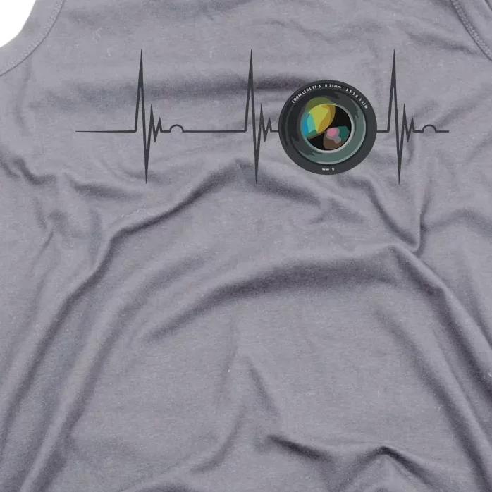 Camera Lens Photography Photographer Heartbeat EKG Pulse Tank Top